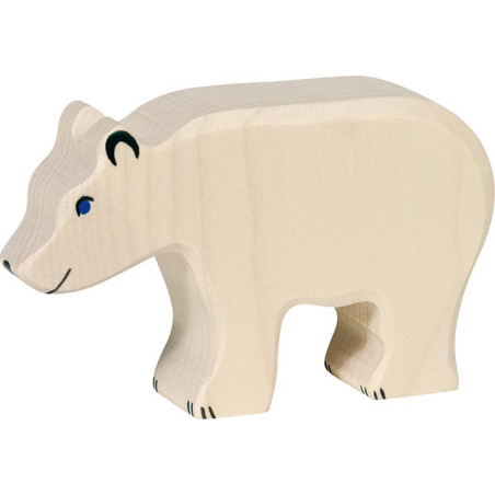 Figurine ours polaire mangeant en bois - Animaux de la mer Holztiger | Jouet et jeu libre Montessori Reggio