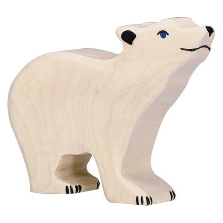 Figurine ours polaire petit, tête haute en bois - Animaux de la mer Holztiger | Jouet et jeu libre Montessori Reggio