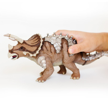 Figurine jouet Triceratops avec armure blindée - Dinosaure Safari 100733 - Mâchoire mobile