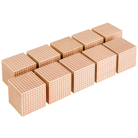 Cubes de 1000 en bois (set de 10) Montessori - Nienhuis  Montessori 007510 - Matériel pédagogique