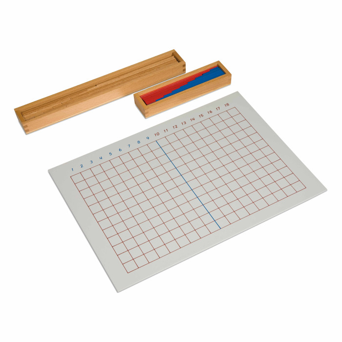 Tableau de soustraction avec bandes en bois rouge et bleues Montessori - Nienhuis  Montessori 0092A0 - Matériel pédagogique