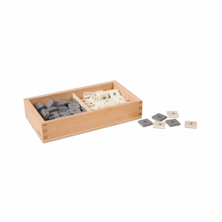 Boite de cartes numériques sur fond gris et blanc (damiers boulier doré …) Montessori - Nienhuis  Montessori 009950 - Matériel p