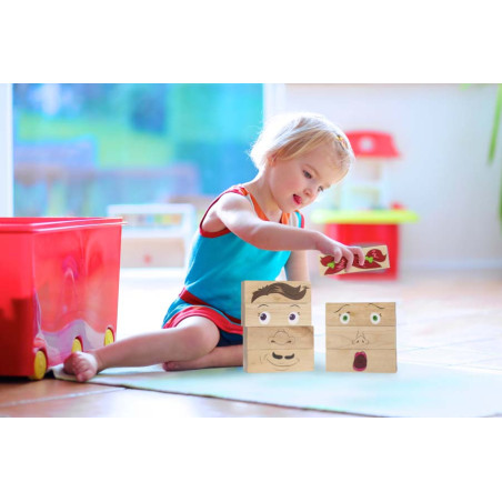 Puzzle 3D Émotions Enfant Bois - 8 Visages à Construire