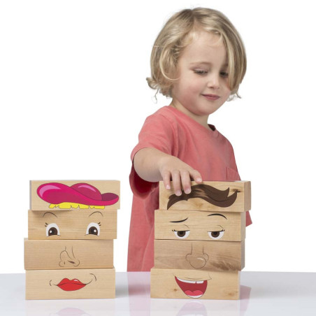 Puzzle 3D Émotions Enfant Bois - 8 Visages à Construire