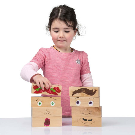 Puzzle 3D Émotions Enfant Bois - 8 Visages à Construire