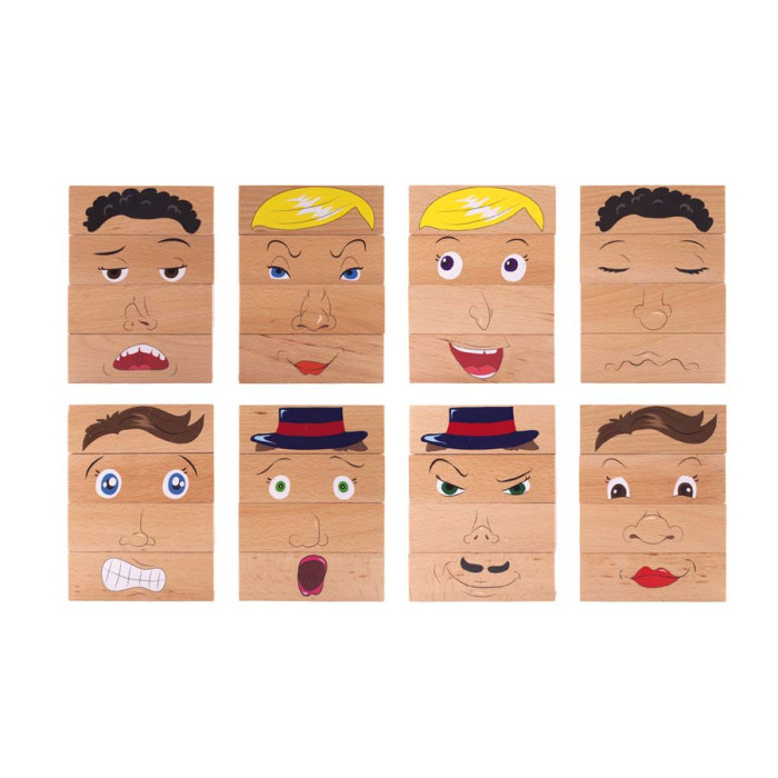 Puzzle 3D Émotions Enfant Bois - 8 Visages à Construire
