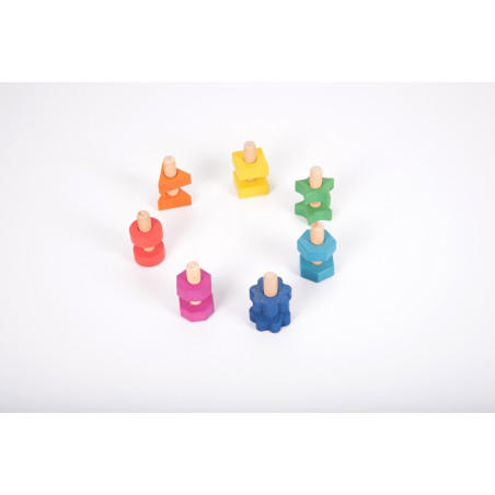 Écrous et boulons en bois arc-en-ciel - Lot de 7 - Motricité fine