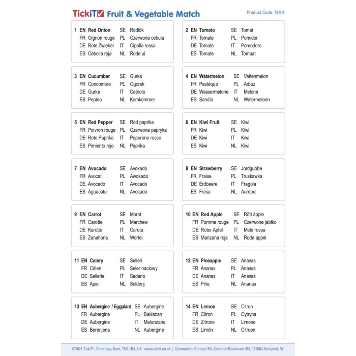 Mémo Fruits et Légumes TickiT | Développement Multiple 12m+