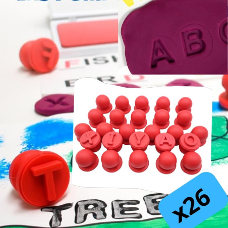 Lot de 26 Tampons de l'alphabet avec grip ergonomique pour pâte à modeler - Acessoires