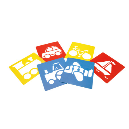 Lot de 6 Pochoirs Lavables sur le thème des Transports 15cm