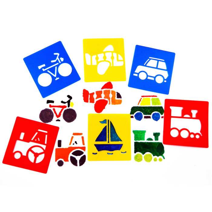 Lot de 6 Pochoirs Lavables sur le thème des Transports 15cm