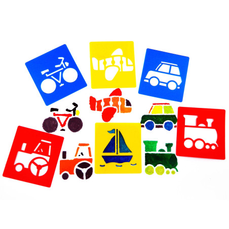 Lot de 6 Pochoirs Lavables sur le thème des Transports 15cm