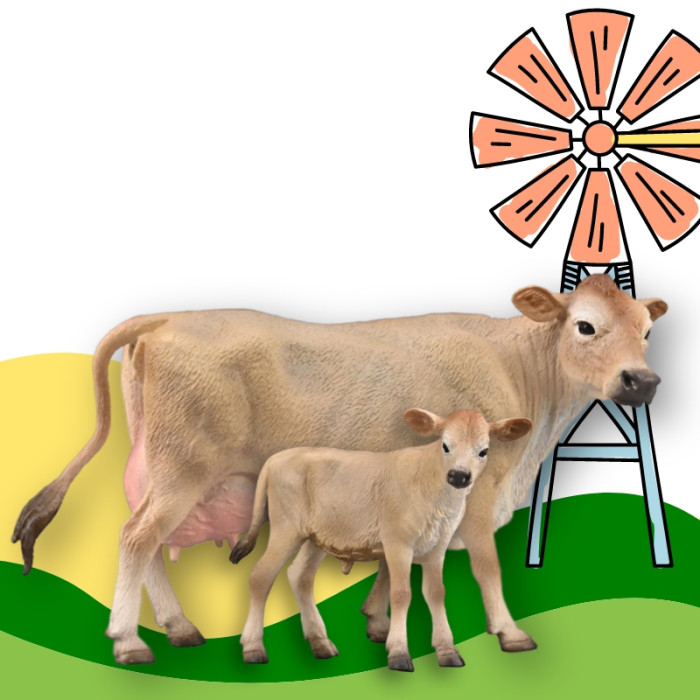 Pack Figurines CollectA Vache et Veau Jersiaise - Répliques réalistes de la célèbre race bovine Jersey pour les amoureux des ani