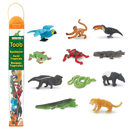 Forêt Tropicale TOOB® - Lot de 11 Figurines d’Animaux tube Safari Ltd® | + BONUS