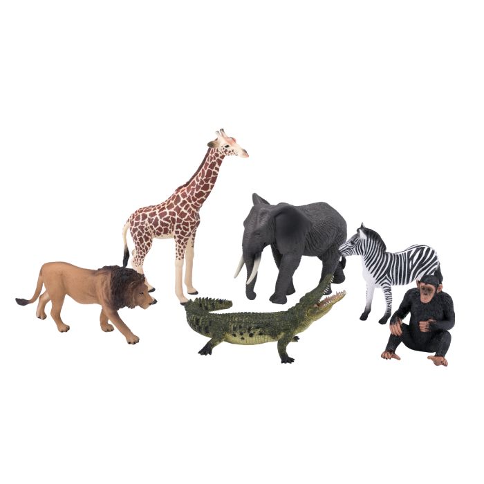 Lot 6 Figurines Animaux de la Savane Mojo | Lion Éléphant Girafe | Collection Wild Animals