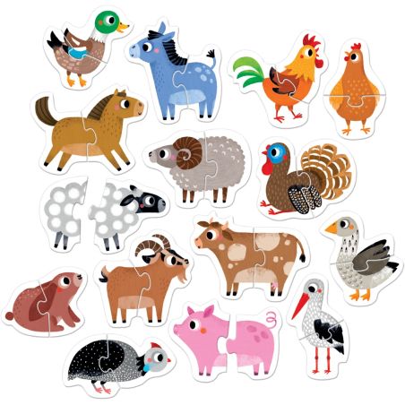 Puzzles Animaux de la Ferme pour Tout-Petits (18m+) - 15 Puzzles de 2 Pièces