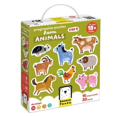 Puzzles Animaux de la Ferme pour Tout-Petits (18m+) - 15 Puzzles de 2 Pièces