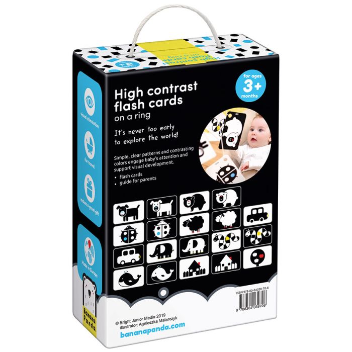 Cartes Contrastées sur Anneau pour Bébés 3m+ Banana Panda - Stimulez l'Éveil Visuel Précoce