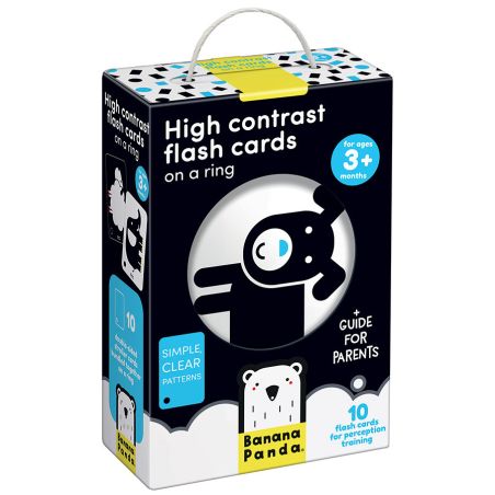 Cartes Contrastées sur Anneau pour Bébés 3m+ Banana Panda - Stimulez l'Éveil Visuel Précoce