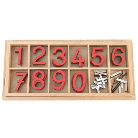 Boîte de Jetons, Chiffres et Signes Montessori (Rouge et Blanc) : Apprentissage du Calcul