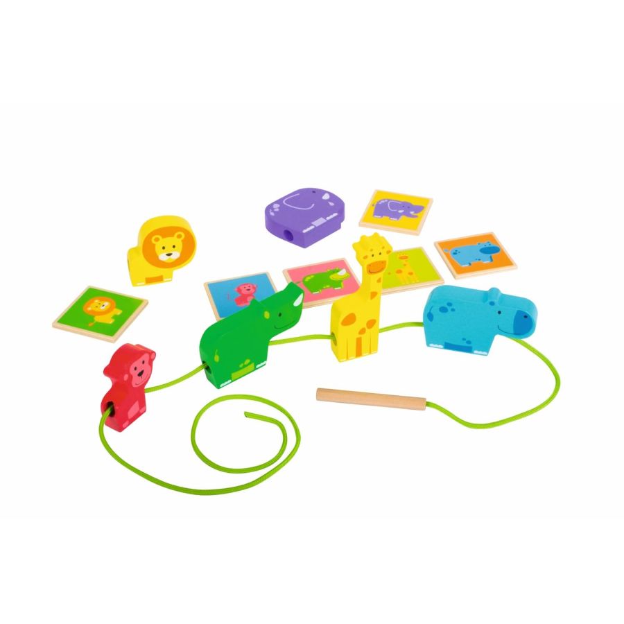 Animal Line Beleduc - Jeu éducatif à enfiler avec animaux du safari pour enfants dès 2 ans