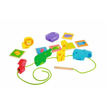 Animal Line Beleduc - Jeu éducatif à enfiler avec animaux du safari pour enfants dès 2 ans
