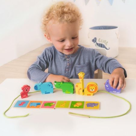 Animal Line Beleduc - Jeu éducatif à enfiler avec animaux du safari pour enfants dès 2 ans