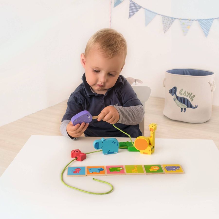 Animal Line Beleduc - Jeu éducatif à enfiler avec animaux du safari pour enfants dès 2 ans