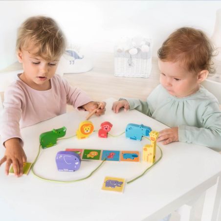 Animal Line Beleduc - Jeu éducatif à enfiler avec animaux du safari pour enfants dès 2 ans