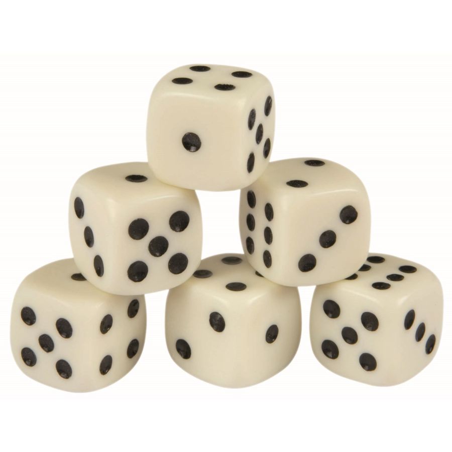 Dés Blancs 16 mm avec Points Noirs - Jeu de Société et Mathématiques