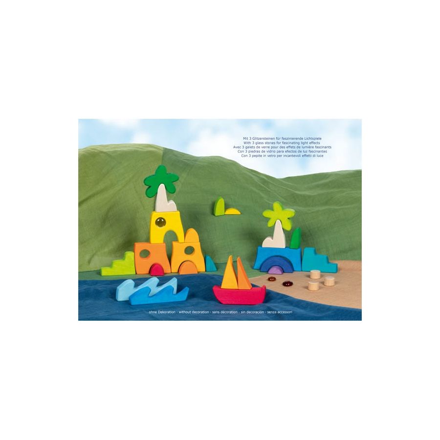 Coffret de construction Honolulu - 3 galets de verre - Goki Evolution - Jouet bois 3 ans