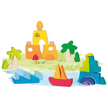 Coffret de construction Honolulu - 3 galets de verre - Goki Evolution - Jouet bois 3 ans