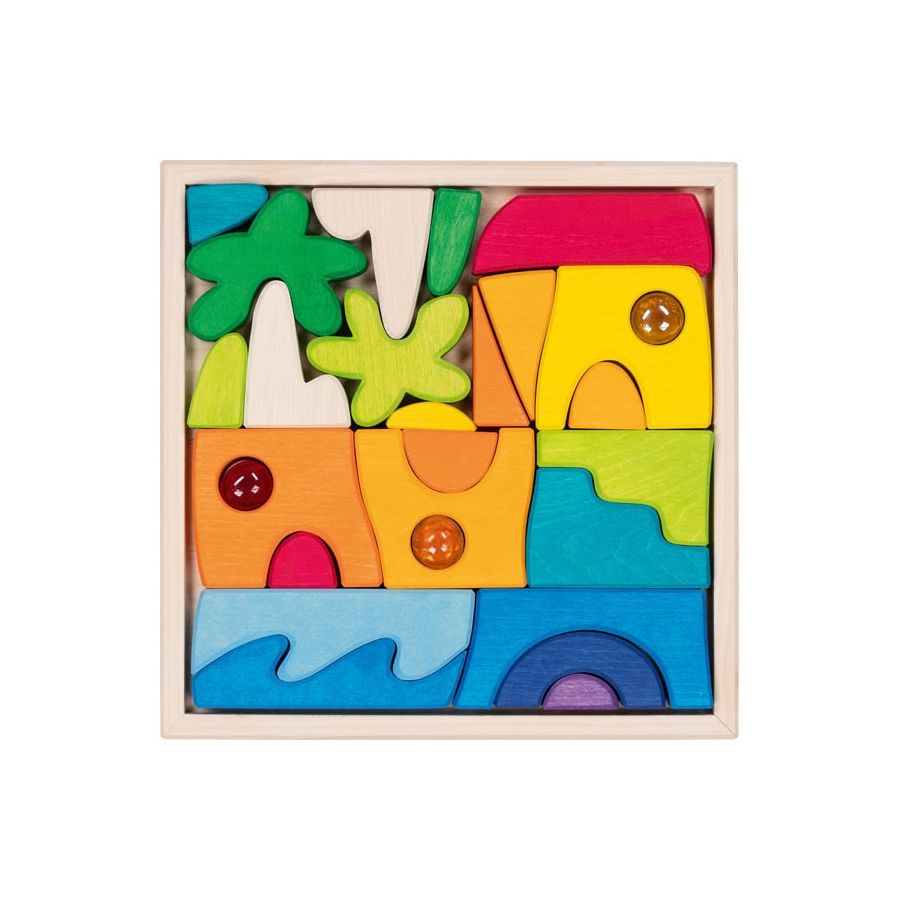 Coffret de construction Honolulu - 3 galets de verre - Goki Evolution - Jouet bois 3 ans