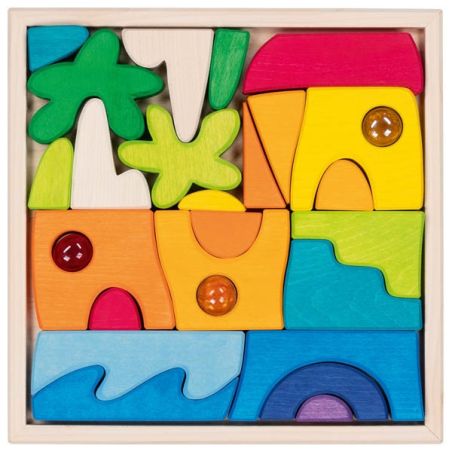 Coffret de construction Honolulu - 3 galets de verre - Goki Evolution - Jouet bois 3 ans