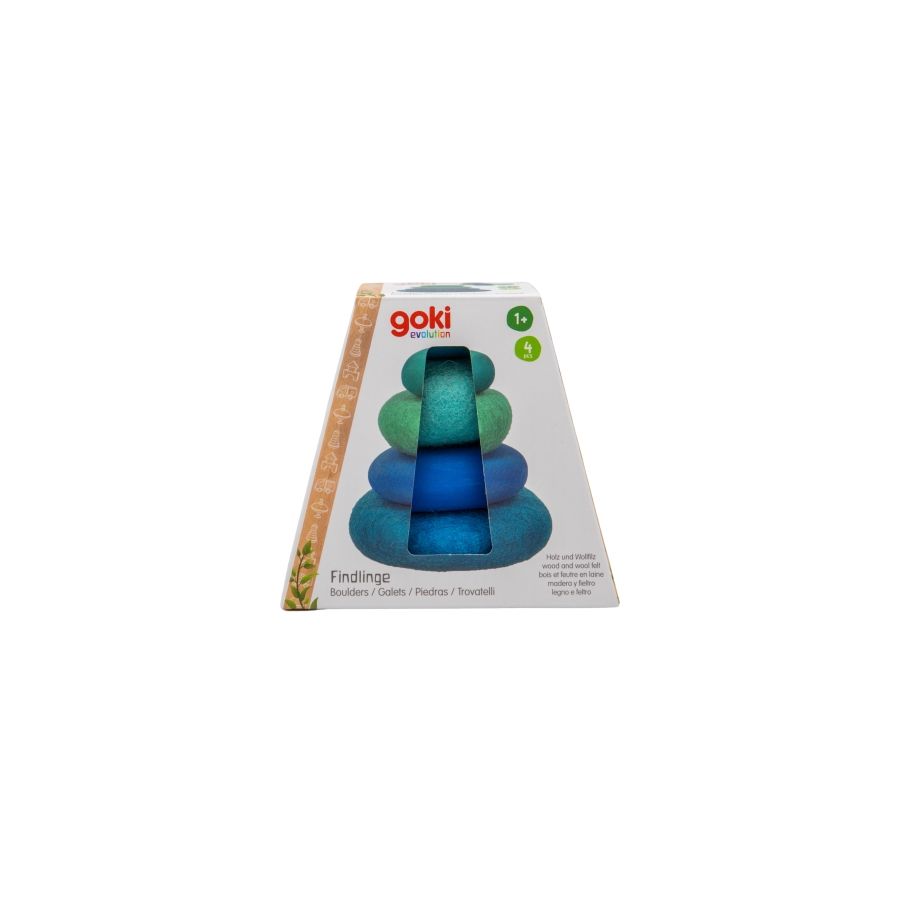 Galets empilables Le doux dégradé de bleu - Goki Evolution - Jouet bois et feutre 1 an+