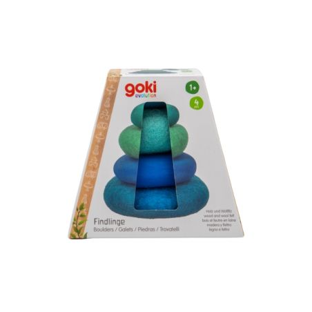Galets empilables Le doux dégradé de bleu - Goki Evolution - Jouet bois et feutre 1 an+