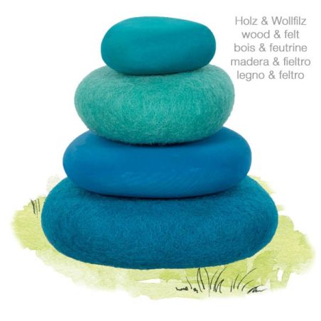 Galets empilables Le doux dégradé de bleu - Goki Evolution - Jouet bois et feutre 1 an+