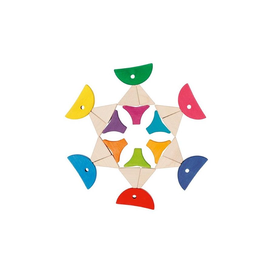 Coffret de construction et puzzle 6 poissons colorés - Goki Evolution - Blocs en bois dès 2 ans