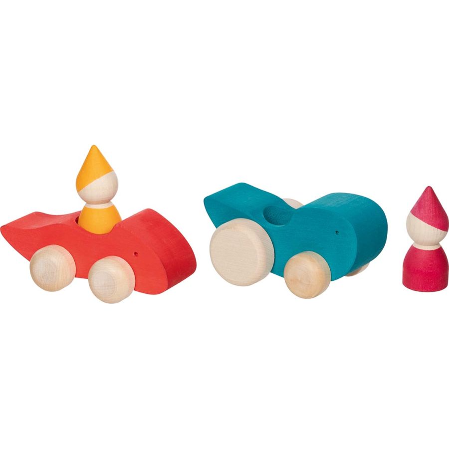 Voiture rouge en bois avec personnage - Jouet libre | Les Minis
