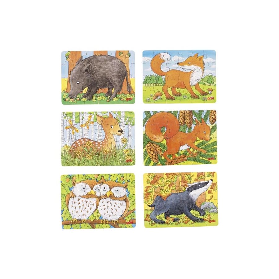 Mini-Puzzles Animaux de la Forêt - Goki | Lot de 6 Puzzles en Bois 24 Pièces