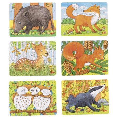 Mini-Puzzles Animaux de la Forêt - Goki | Lot de 6 Puzzles en Bois 24 Pièces