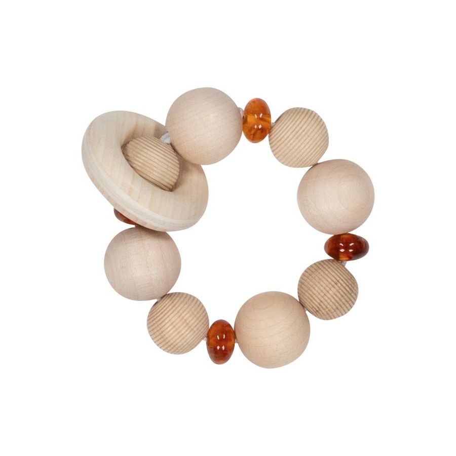 Hochet flexible en bois avec ambre véritable - Éveil sensoriel