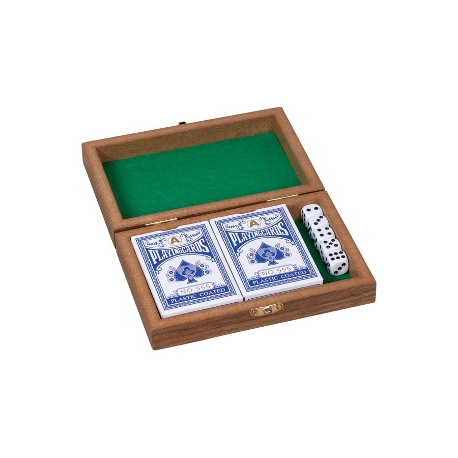 Boîte de jeux avec dés et cartes - Coffret en bois | Les Minis