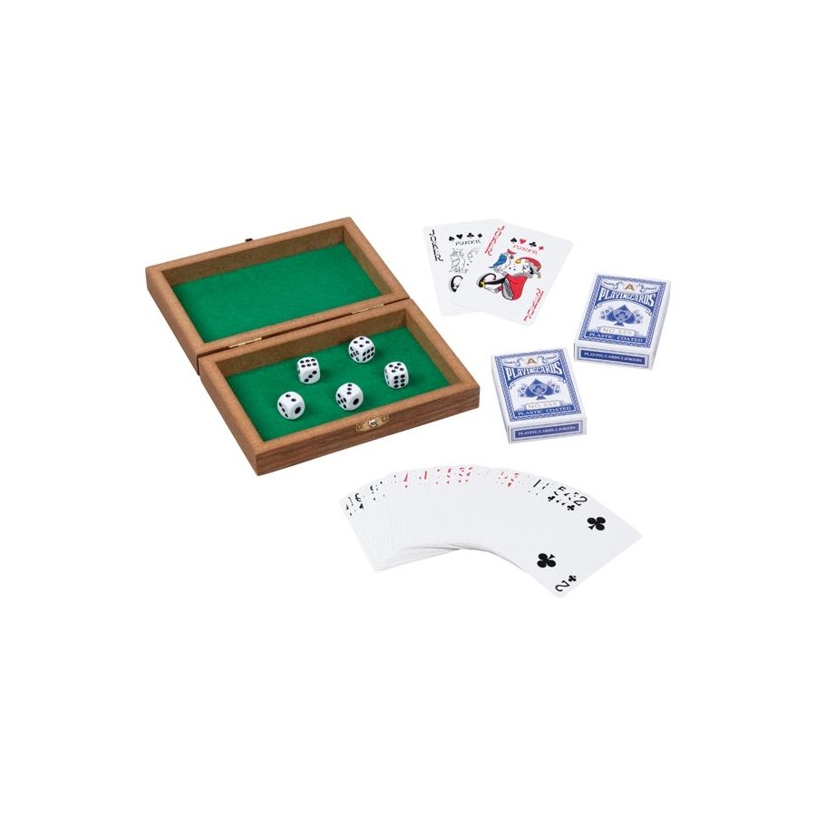 Boîte de jeux avec dés et cartes - Coffret en bois | Les Minis