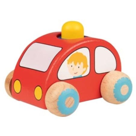 Voiture en bois rouge avec klaxon - Jouet bébé 1 an - Goki Evolution