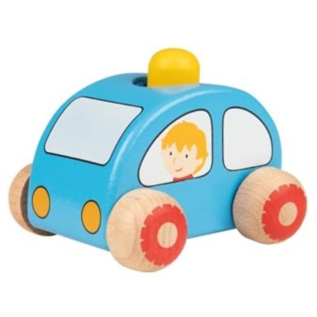 Voiture en bois bleue avec klaxon - Jouet bébé 1 an - Goki Evolution