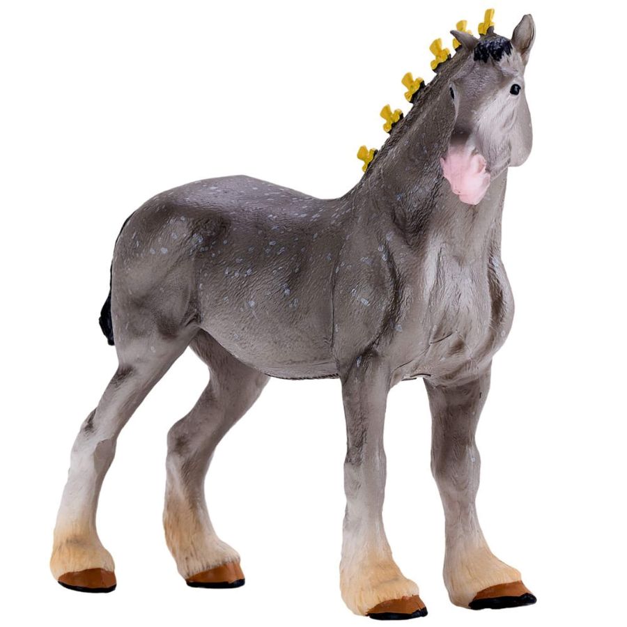 Figurine Cheval Shire Gris Pommelé MOJO - Étalon de Trait Britannique | Collection Équestre