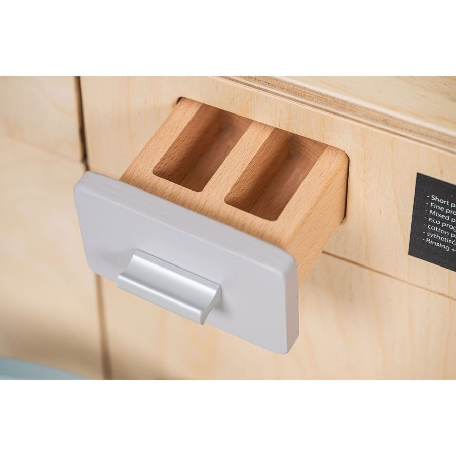 Machine à Laver en Bois Educo – Jouet d’Imitation Premium avec Tambour Métallique