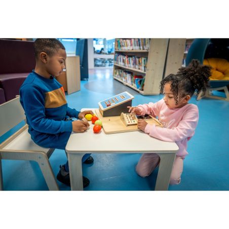 Caisse Enregistreuse en Bois – Jouet d’Imitation avec Tapis Roulant et Scanner