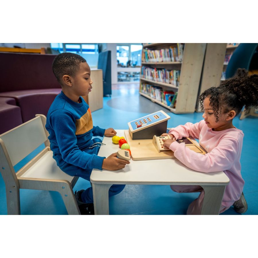 Caisse Enregistreuse en Bois – Jouet d’Imitation avec Tapis Roulant et Scanner